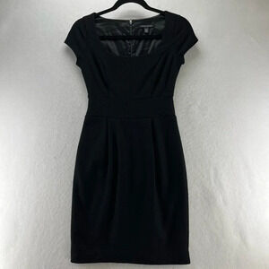 Banana Republic Dress Sz 0P Pure Wool Sheath Mini Scoop Neck Cap Sleeve Black